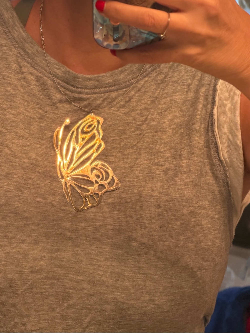 Oversized Gold Tone Butterfly Statement Necklace